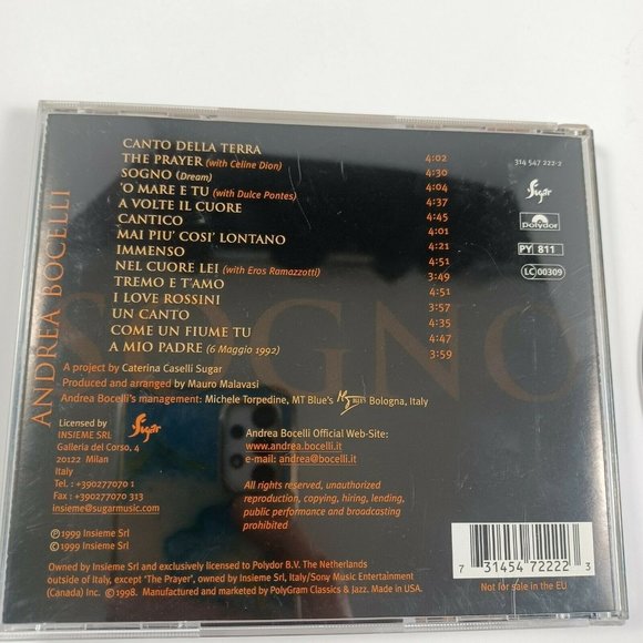 Andrea Bocelli CD Sogno -90s -Opera -Italian Pop *MINIMAL WEAR - Picture 3 of 12